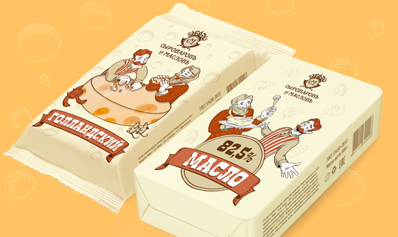 Креативная упаковка сыра и масла с бренд персонажами